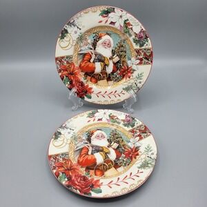 Set Of 2 Christmas Santa Plates 7.5" With Gift Box Holiday Decor Delton Products